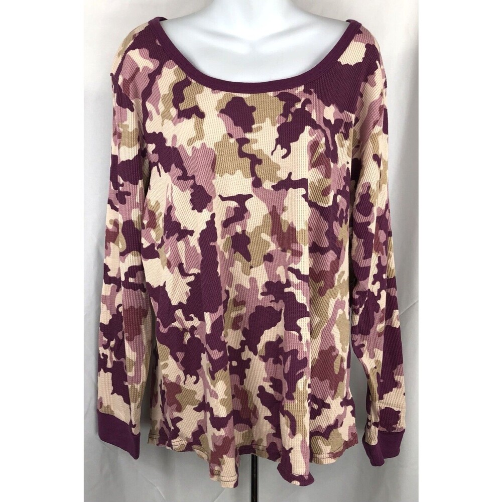 Roamans thermal jersey pullover top 22/24 1X purple camouflage long sleeve Camo